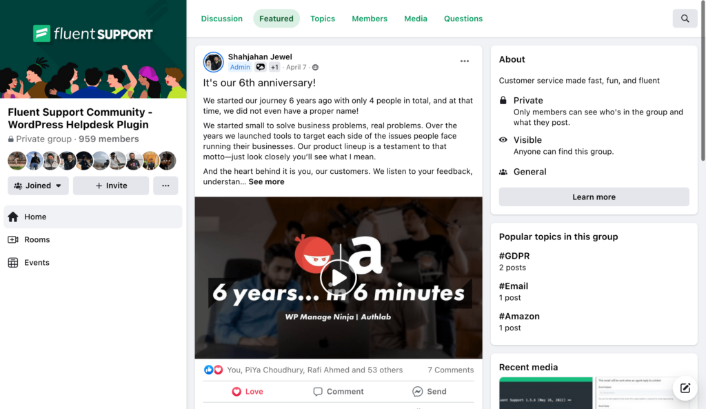 fluent support's facebook community