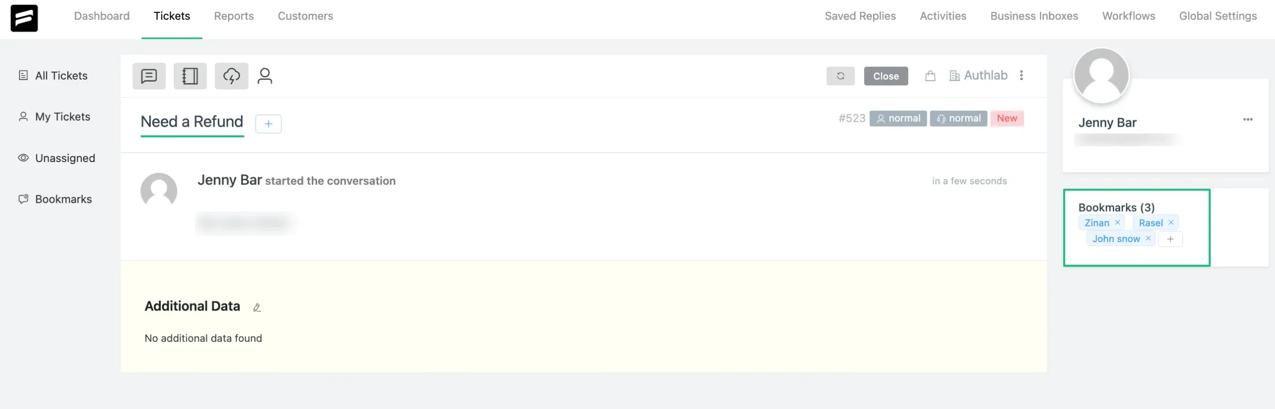 Refund Ticket is bookmarked automatically